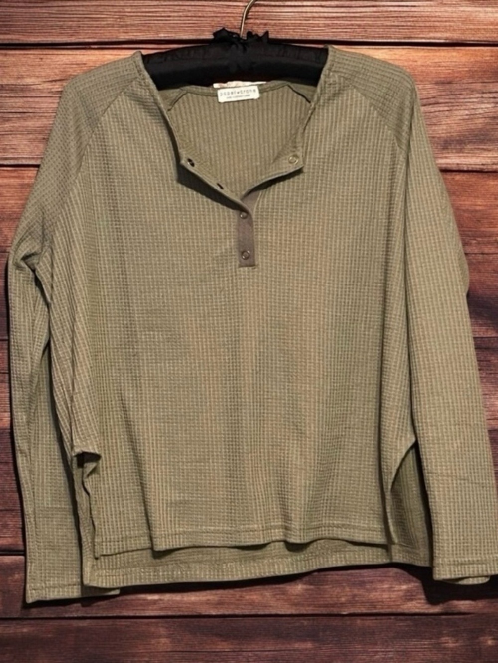 PAPER CRANE WAFFLE KNIT OLIVE GREEN TOP SIZE LARGE